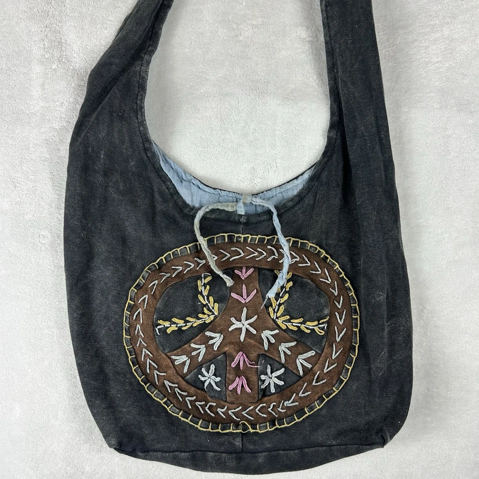 Bolso Mensajero Boho Signo de la Paz Algodón Bordado Nepal Festival Concierto Hippie Foto 2 de 4
