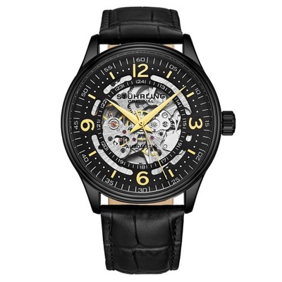 Denmark 3947 Automatic 42mm Skeleton Black Black/Leather | Black Dial Wristwatch