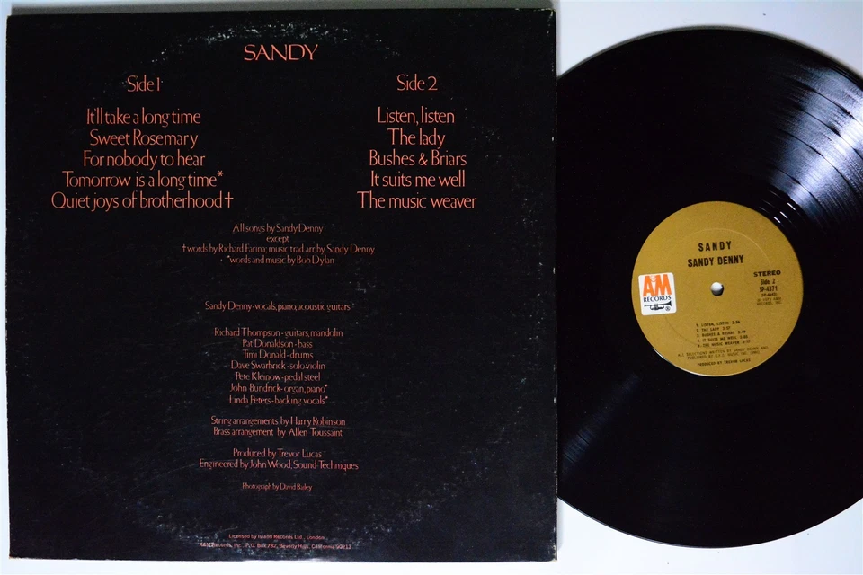 SANDY DENNY Sandy A&M LP NM/VG++ 1st press gatefold 1972 folk - Image 2 of 2