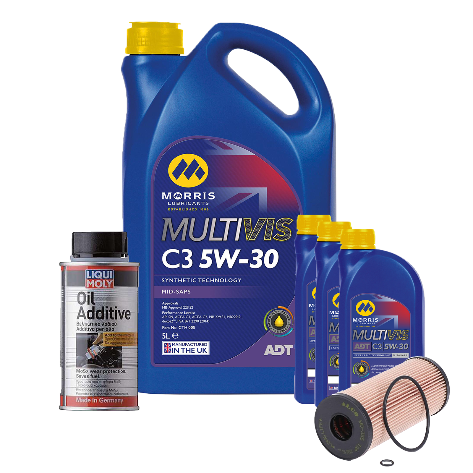 5w30 Fully Synthetic Engine Oil ACEA C3 dexos2 8L + Oil Filter + Oil Additive