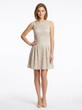 Vince Camuto Dress 12 Blush Pink LACE Lined Pleated Sleeveless Pockets Back Zip