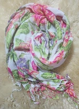 Soft Floral Pashmina Scarf Roses Lilac Violet Tassels
