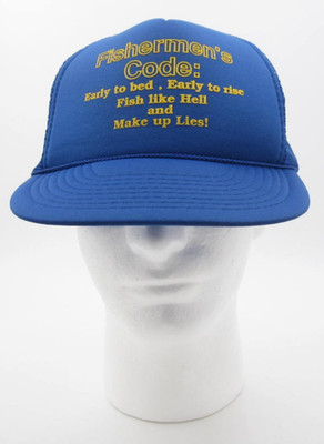 VTG 90s Mohr s Fishermen s Code Mesh Trucker Hat Snapback Blue Foam Funny (E)