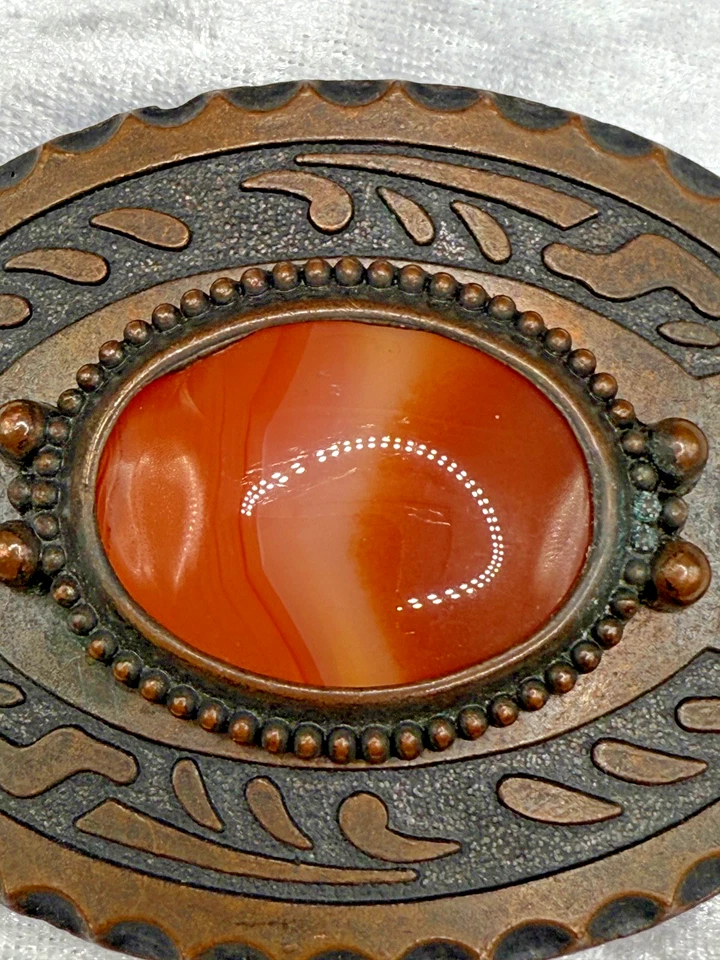 Hebilla Cinturón Piedra Vintage Naranja Tono Latón LEER Foto 3 de 4