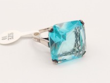 Sterling Silver 20 CT Aquamarine Blue Cocktail Statement Ring SZ 10