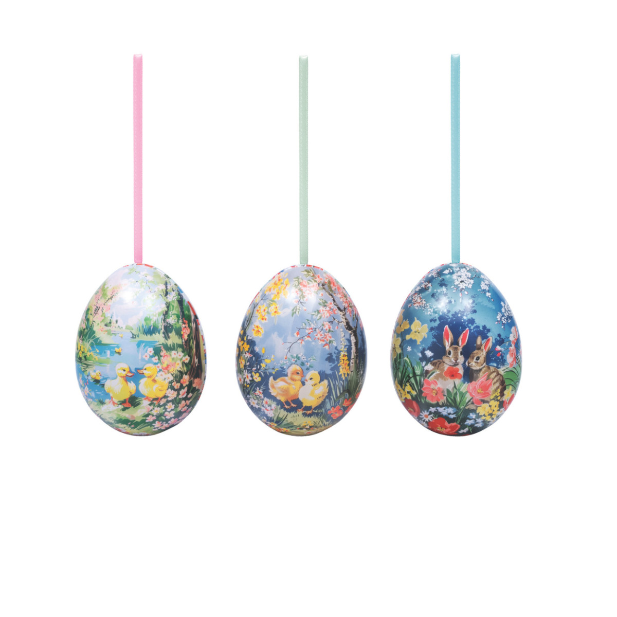 Vintage Spring Easter Egg Hanging Storage Tin Decorations Set of 3 by Elite Tins