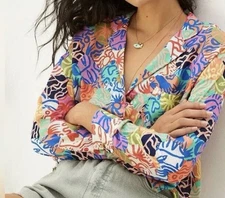 Meg Fransee Anthropologie Shirt Top Women’s Small Long Sleeve Colorful Button Up