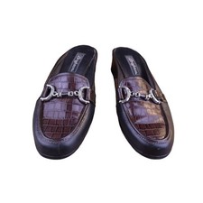 Brighton Austen Mules Brown Croc And Black Leather Slip On Slide Women Size 7.5