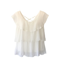 Beautiful Women's Blouse Size Small 3 Tier White Ruffled Lace Sleeveless EUC