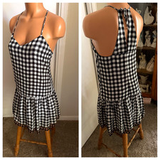 PRINCESS VERA WANG BLACK CHECK W/ FLORAL LINING & HALTER T-BACK  DRESS SZ M