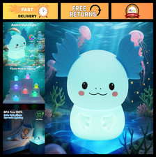 Color Changing Axolotl Night Light for Kids - Rechargeable Silicone Lamp, 3 Brig