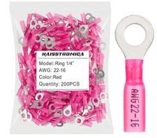 haisstronica 200pcs1/4 Red Marine Grade Heat Shrink Ring Connectors,22-16 Gau...