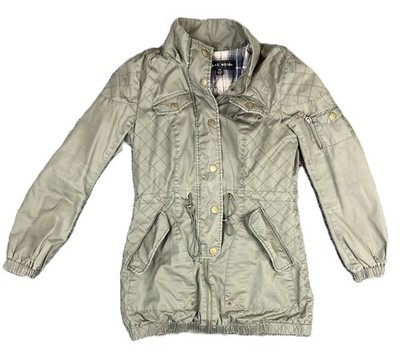 Blanc Noir Women's Utility Jacket Olive Green Plaid Lined Parka Sz XS