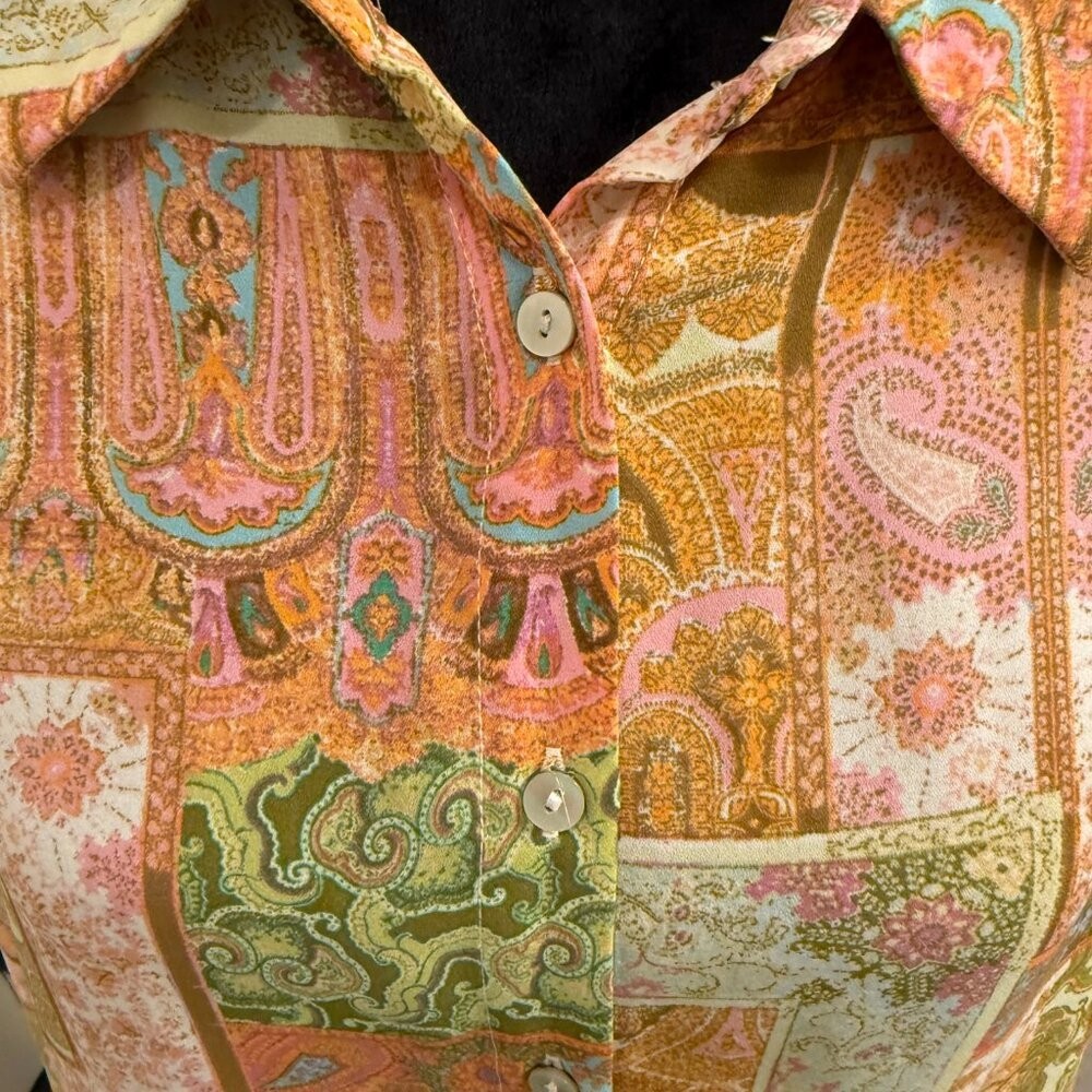 Rose & Olive Patchwork Paisley Button-Down Blouse… - image 2