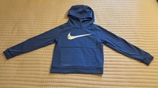 Nike Therma-Fit Blue Boys Pullover Hoodie, Sz 5-6 Med, Kangaroo Pocket, Preowned