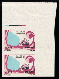 1989 115np Republic of Uruguay Proof Imperf Corner Margin Pair Wmk Mi. 1816 var