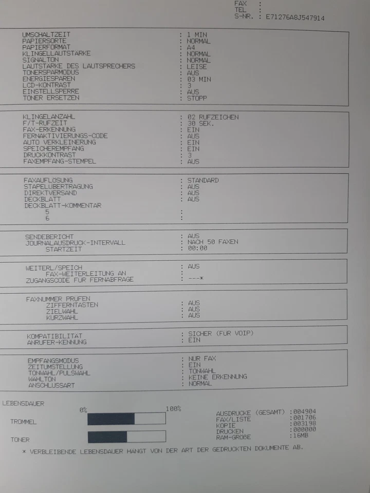 Brother Fax 2840 / Laser-Faxgerät / RJ-11 / 20 S/Min. / unter 5.000 Seiten - Bild 4 von 4