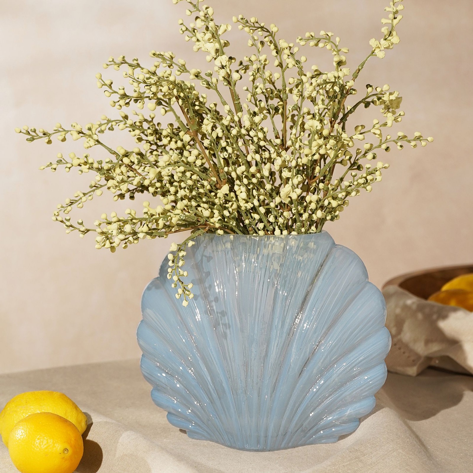 Blue Shell Shaped Glass Vase 16.00cm Decorative Flower Display