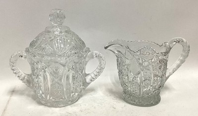 Lot of 2 Vintage Ornate LE Smith Quintec Crystal Cut Sugar & Creamer Set 