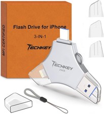 USB Flash Drive for iPhone/iPad, MFi Certified 3in1, 256GB, Silver External Memo