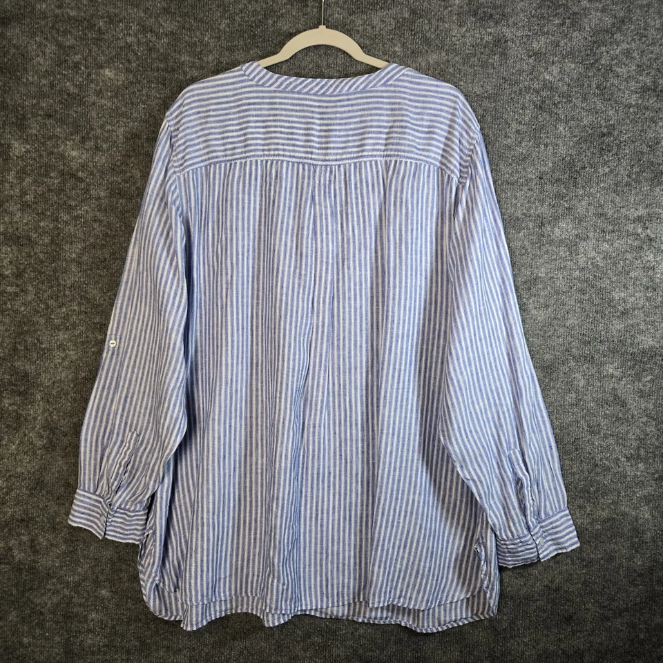 Talbots Top Mujer 3X Azul Blanco Rayas Lino Túnica Manga Larga Playa Foto 4 de 4