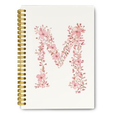 Pink Cute Spiral Notebook Journal, Preppy Floral Initial Letter M Personalize...