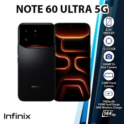 Infinix Note 60 Ultra Android Cell Phone (BLACK/12GB+512GB/Dual SIM/Unlocked)