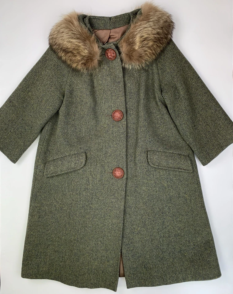 Винтажное женское шерстяное пенилановое пальто 1960-х годов производства Союза ILGWU с отделкой из меха кролика - Изображение 2 из 4