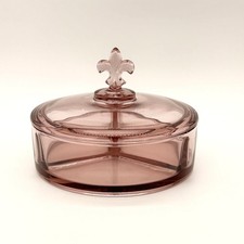 Antique Fostoria Orchid Divided Candy Dish w/Lid & Fleur Dis Lis Finial