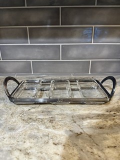 Christofle Fleuron Silver Plate and Glass Relish Vintage Serving Tray