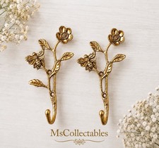 2 Solid Brass Flower & Bee Metal Wall Hook Ke...