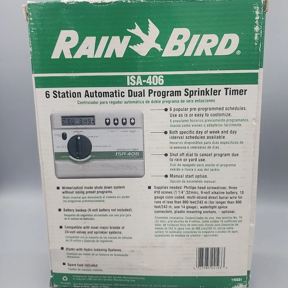 Rainbird ISA-406 Seis Estaciones Automático Doble Programable Rociador Temporizador con Adaptador Foto 2 de 4