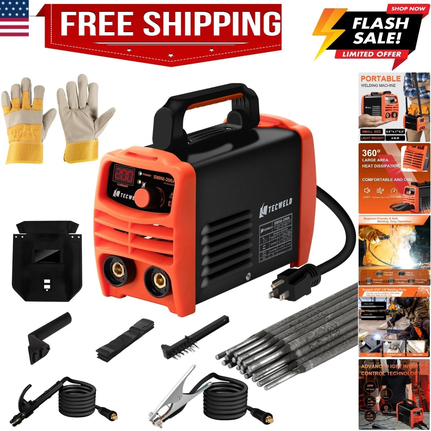 200A Stick Welder 110V, Mini Portable Inverter Welding Machine with Synergic ...