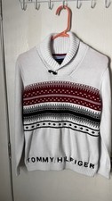 Tommy Hilfiger Pullover Sweater Womens Large 16/18 White Spell Out Long Sleeve