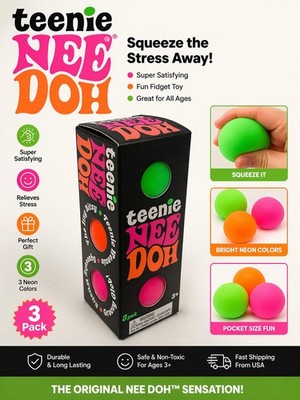 Teenie Nee Doh, 3-pack Squeeze Toys, PINK, ORANGE, GREEN, Authentic, NEW