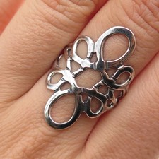 925 Sterling Silver Vintage Mexico Modernist Swirl Flower Oxidized Ring Size 8.5