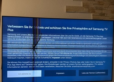 Samsung 65 Zoll Fernseher   Defekt (Display beschädigt)   Ton & Funktion OK