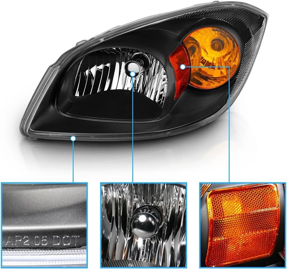 Black Headlights lamp For Chevy Cobalt0 7-10 Pontiac G5 05-06 Pursuits 2005-2010 - Image 4 of 4