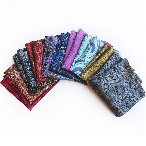 Men Stylish Paisley Floral Flower Vines Striped Hanky Handkerchief Pocket Square - Picture 4 of 31