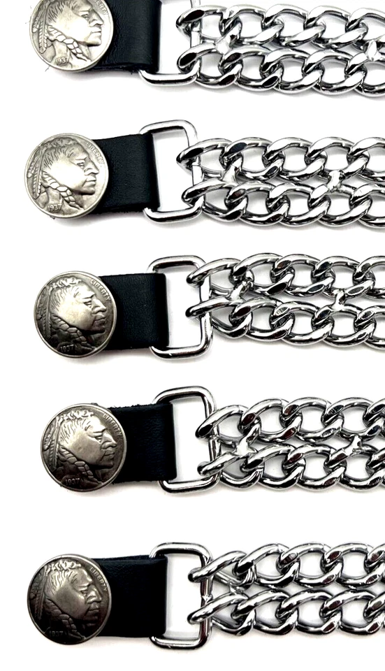 5 INDIAN HEAD DIAMOND CUT CHROME CHAIN MOTORCYCLE BIKER VEST EXTENDERS USA MADE - Image 2 of 2