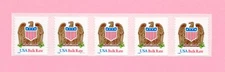 US Stamps Scott # 2907 - 1996 10c Eagle and Shield, strip of 5 self-adhesive