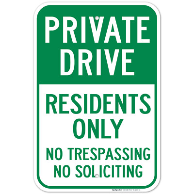 Private Drive Sign, No Trespassing No Soliciting Residents Only Sign,