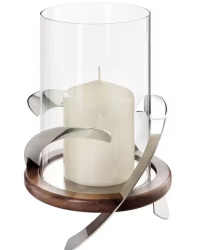 ROBERT WELCH HELIX HURRICANE CANDLE LAMP STAINLESS STEEL & WALNUT - BRAND NEW