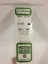 Evergreen 119 .015" x .250" x 14" Styrene Strips (10) New Free Shipping