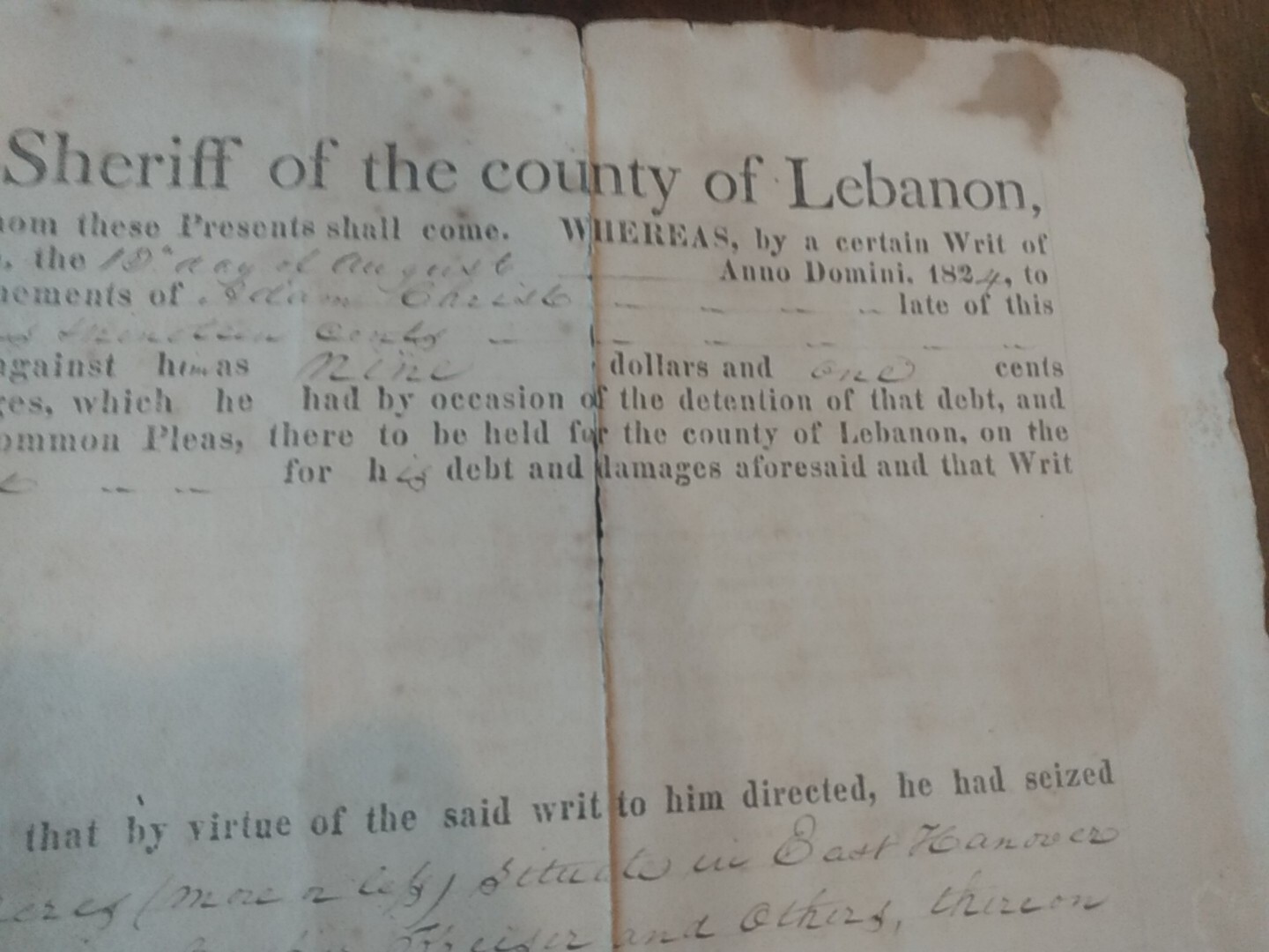 Antique 1824 Ephemera High Sheriff Lebanon PA writ of Fieri Facias eBay