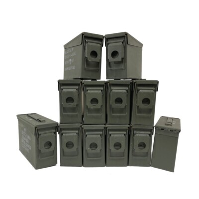 12 Cans! TWELVE 30 Cal Grade 1 Empty Ammunition Case. M19A1 Ammo Cans