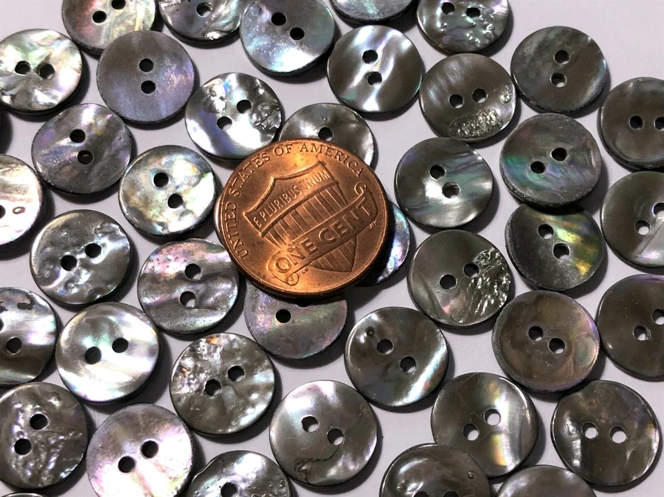 ¡¡SOLO 8 PIEZAS!! Preciosos botones de concha de abulón iridiscente oscuro 7/16" 11 mm 11337 Foto 4 de 4