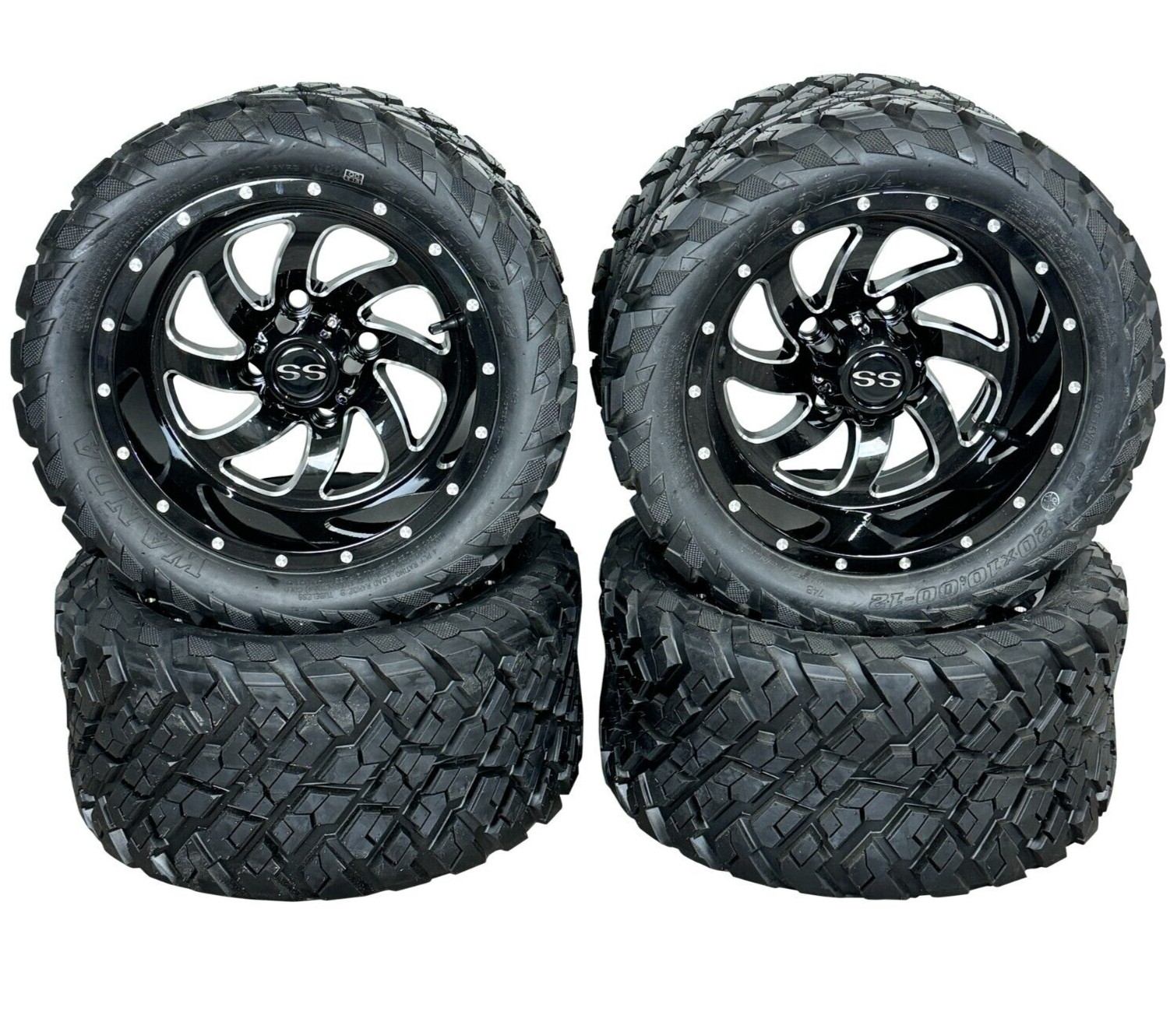 12" Black Phantom Golf Cart Wheels & Tires 20x10-12 All Terr