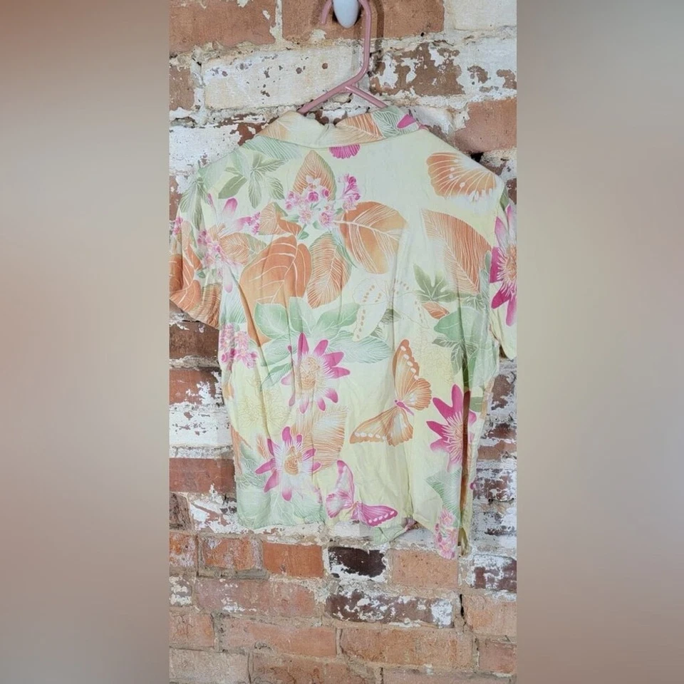 Caribbean Joe Pink and Green Relaxed Button Down Shirt Silk Blend — 第 4/4 张图片