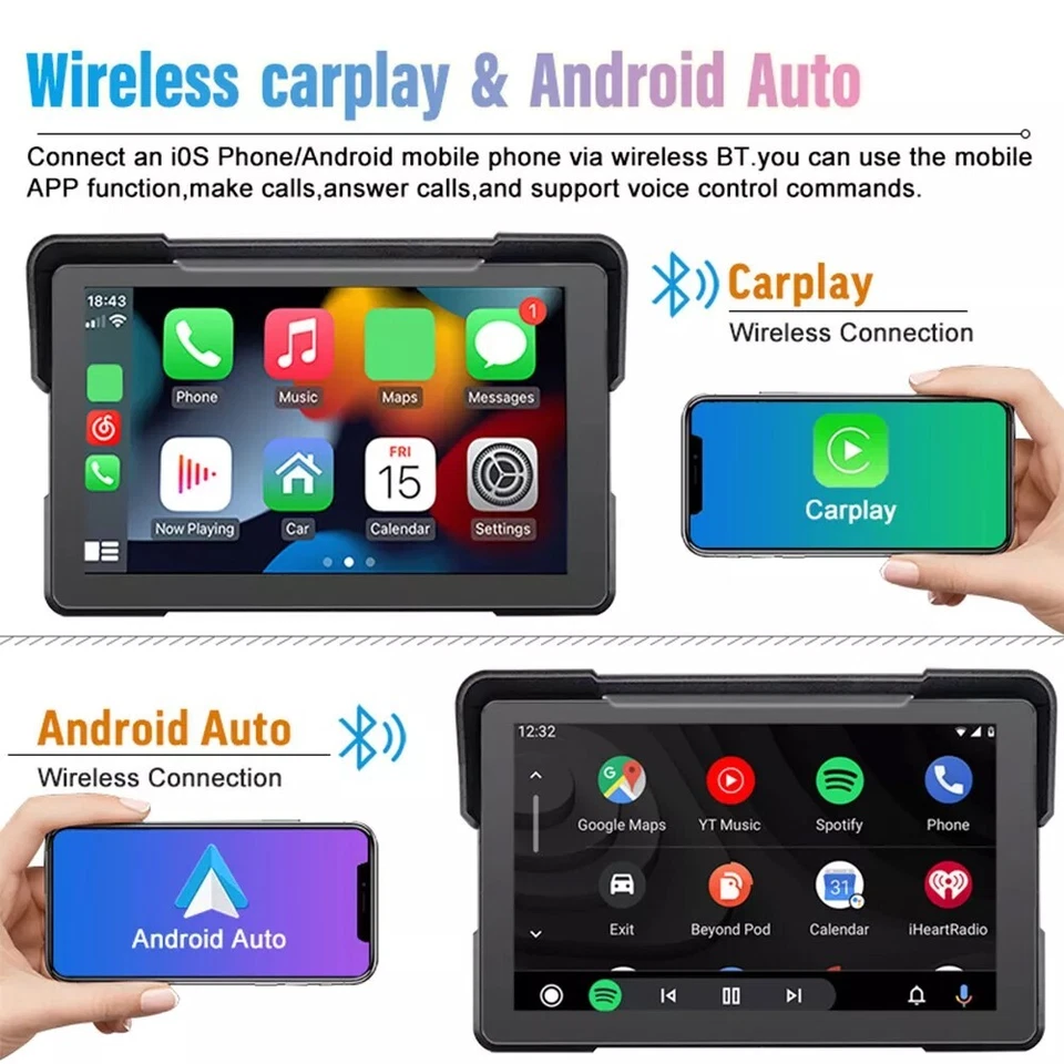 7» мотоцикла GPS беспроводной CarPlay/Android авто водонепроницаемый HD DVR двойной Bluetooth - Изображение 2 из 4